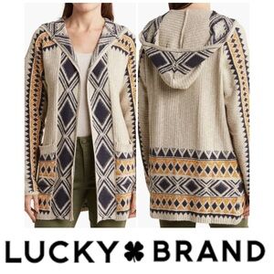 Lucky Brand Women's Hooded Cardigan - Beige, Navy, and Gold